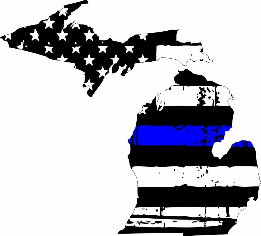 Thin Blue Line Decal - State of Michigan window vinyl sticker - Various Size - Powercall Sirens LLC