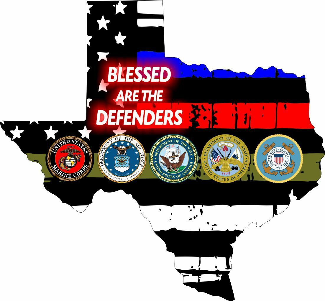 Thin Blue Line Decal - State of Texas Blessed Defenders Decal - Various Sizes - Powercall Sirens LLC