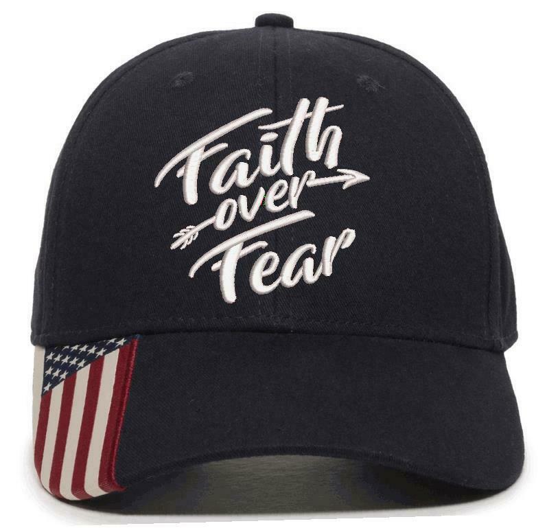 Faith Over Fear Embroidered USA-300 Adjustable Hat with Flag Brim Arrow Version - Powercall Sirens LLC