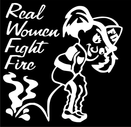 Firefighter Decal - Real Women Fight Fire 4" Exterior Window Decal in White - Powercall Sirens LLC