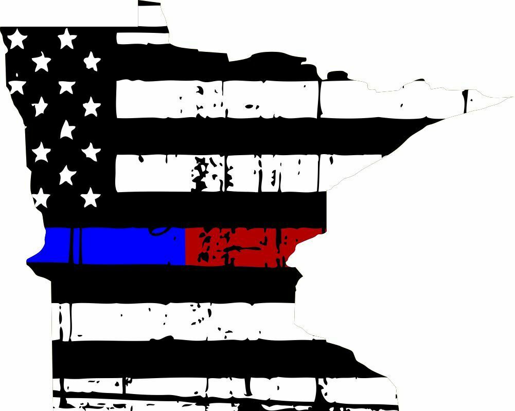 Minnesota Thin Red Line Blue Line Tattered Flag Decal - Various Sizes - Powercall Sirens LLC