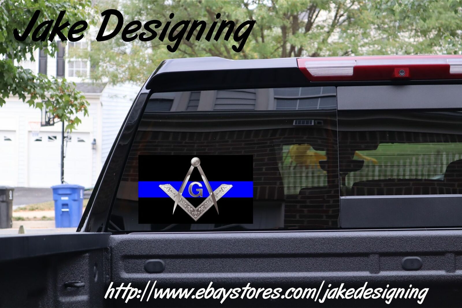 Thin Blue Line Decal Masonic Square & Compass Reflective Decal Various Sizes - Powercall Sirens LLC