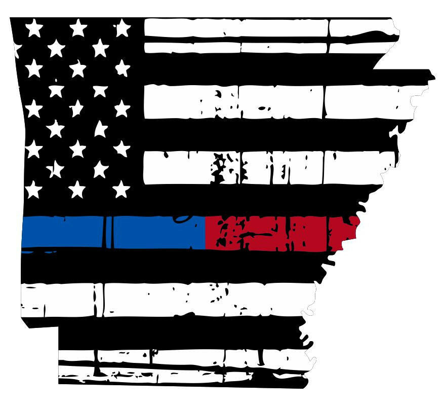 Thin blue red line decal - State of Arkansas Tattered Flag Decal - Various Sizes - Powercall Sirens LLC