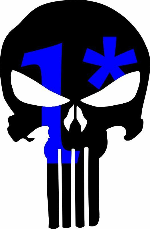 Punisher Skull Blue Black exterior window Decal - Free Shipping Various Sizes - Powercall Sirens LLC