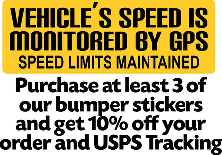 Speed Monitored by GPS Vinyl Bumper Sticker 8.7" x 3" Exterior Bumper Sticker - Powercall Sirens LLC