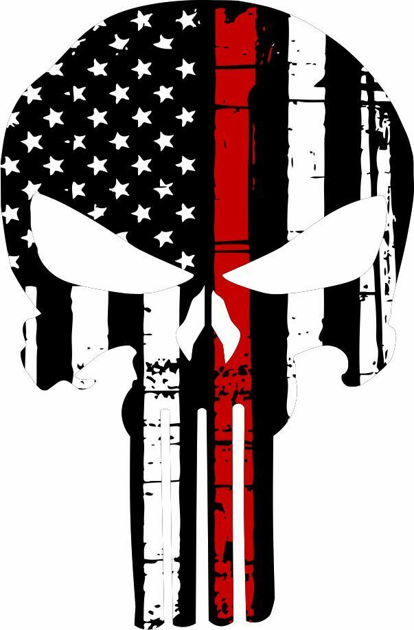 Thin Red Line Punisher USA Flag Exterior Window decal - Many Sizes Free Shipping - Powercall Sirens LLC