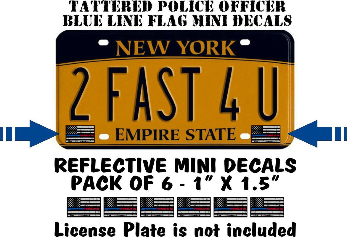 Thin Blue Line decals -(6) 1.5" x 1" Reflective Blue/Red Line Decals tattered fl - Powercall Sirens LLC