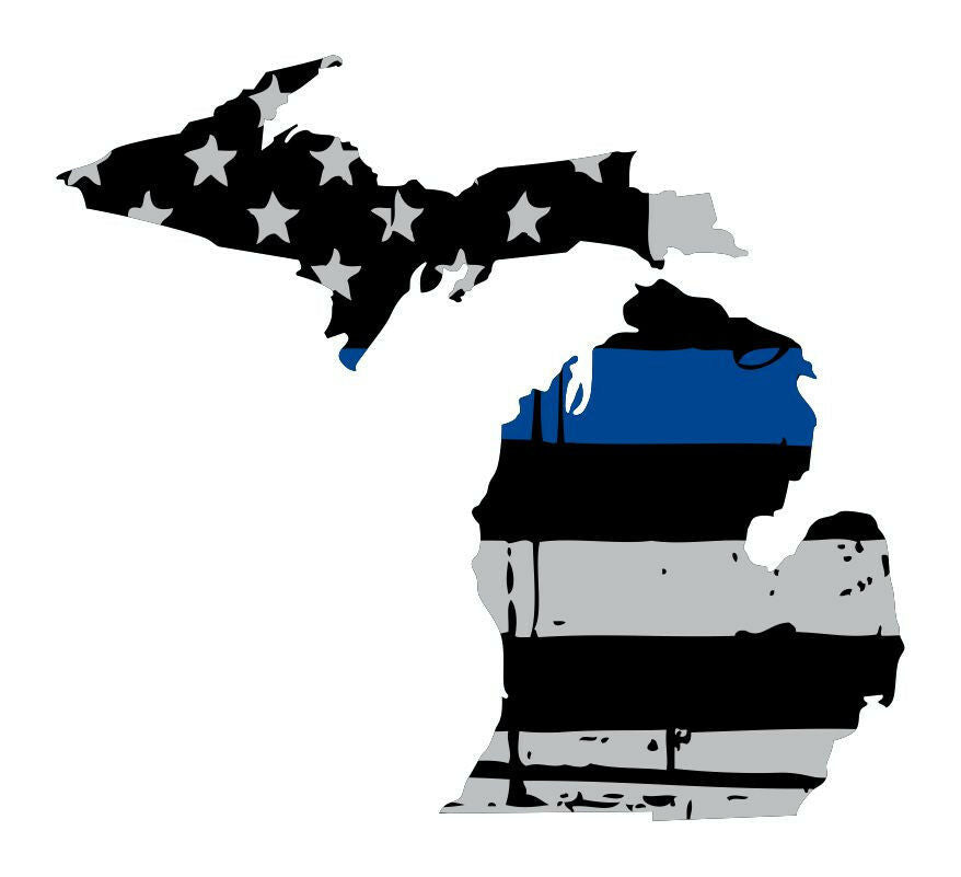 Thin Blue line decal - State of Michigan Tattered Flag Decal - Various Sizes - Powercall Sirens LLC