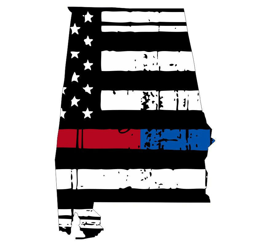 Thin blue red line decal - State of Alabama Tattered Flag Decal - Various Sizes - Powercall Sirens LLC