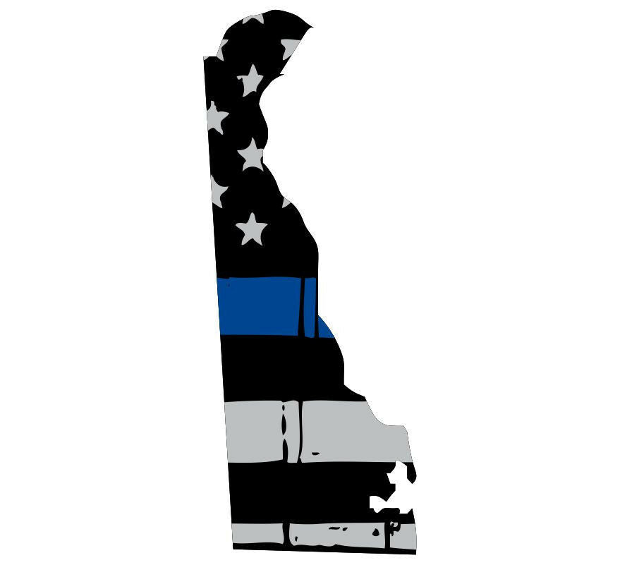 Thin Blue Line Decal - State of Delaware window vinyl sticker - Various Size - Powercall Sirens LLC