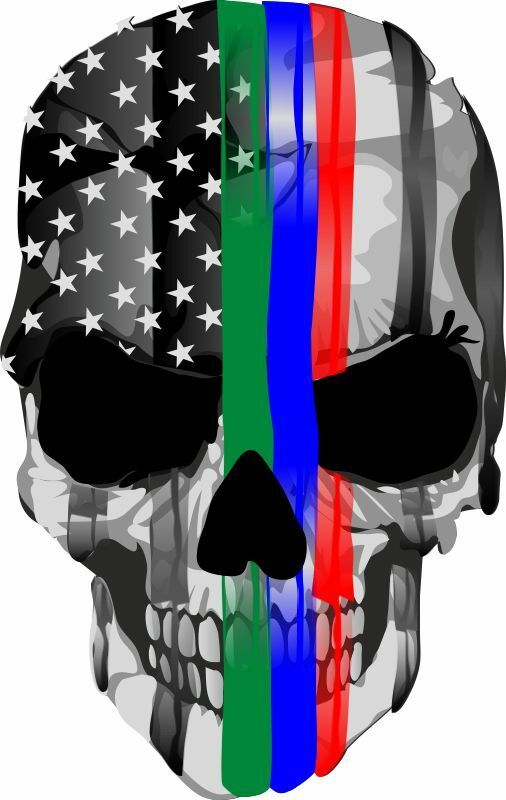 Thin Red Blue Green Line decal - Punisher Skull Exterior Window Decal - Powercall Sirens LLC