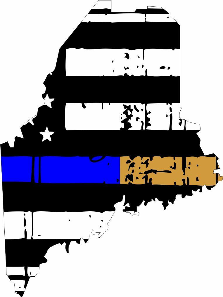 Thin Blue/Gold line decal - State of Maine Tattered Flag Decal Police Dispatch - Powercall Sirens LLC