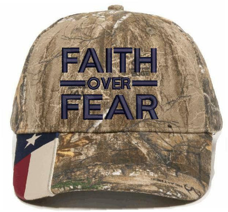 Faith Over Fear Embroidered CWF305 Mossy/Edge Adjustable Hat with Flag Brim - Powercall Sirens LLC