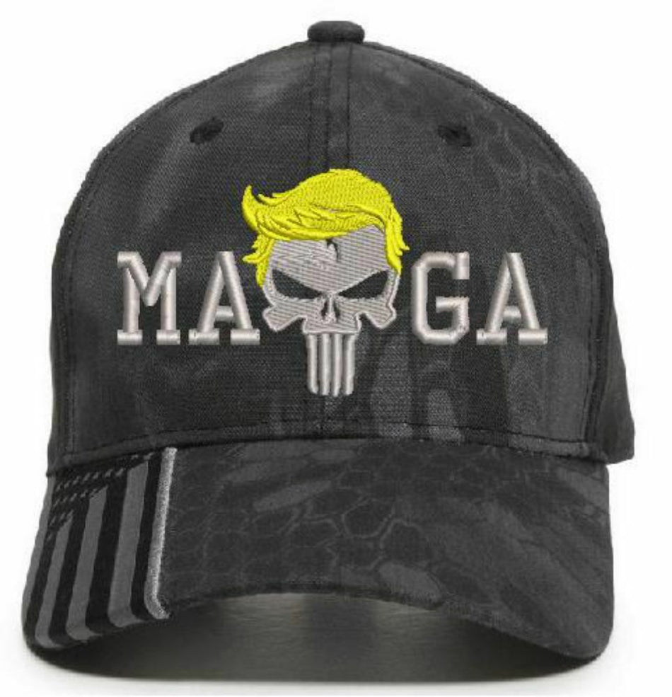 Donald Trump Hat MAGA Punisher Silver Kryptek Typhoon USA300 Flag Brim Hat