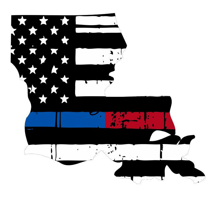 Thin blue red line decal - State of Louisiana Tattered Flag Decal - Powercall Sirens LLC