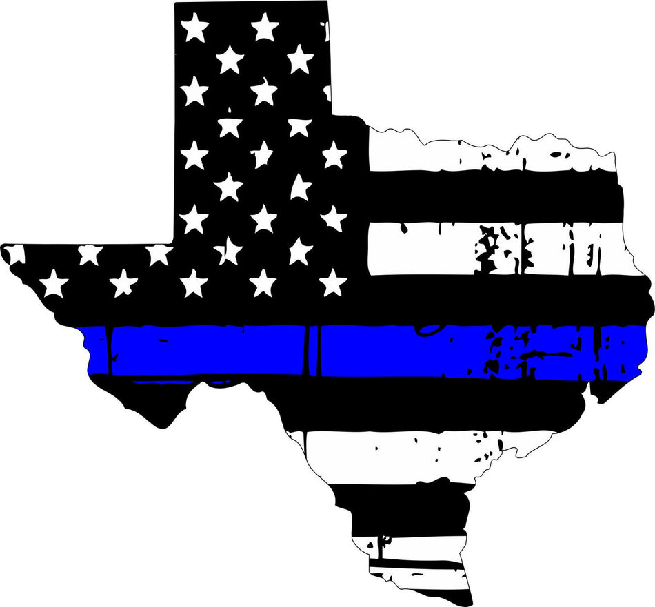 Thin Blue line decal - State of Texas Tattered Flag - Various Sizes - Powercall Sirens LLC