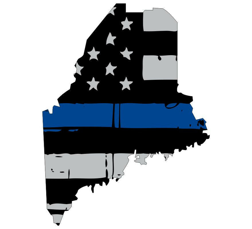 Thin Blue Line Decal - State of Maine window vinyl sticker - Various Size - Powercall Sirens LLC