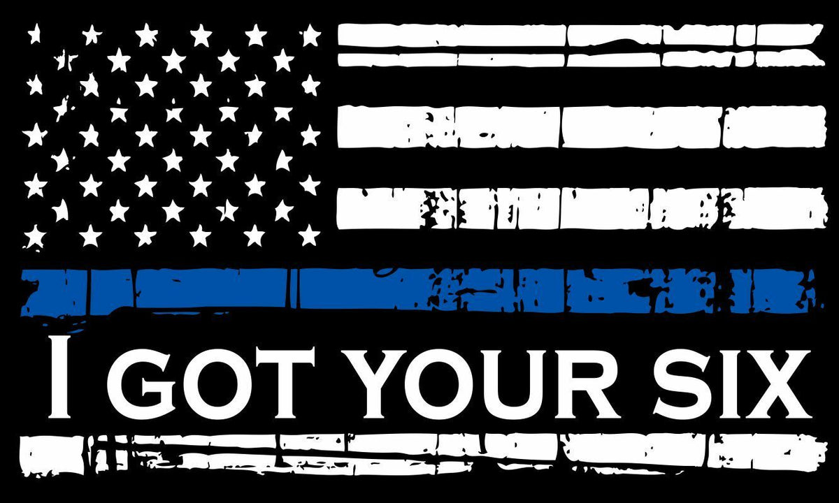 Thin Blue Line Decal - Tattered Flag REFLECTIVE GOT YOUR SIX Decal - Var. Sizes - Powercall Sirens LLC