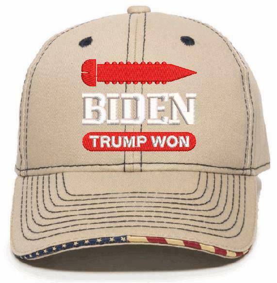 Screw Biden Trump Won Embroidered USA300 Flag Brim Hat - Various Colors - Trump - Powercall Sirens LLC