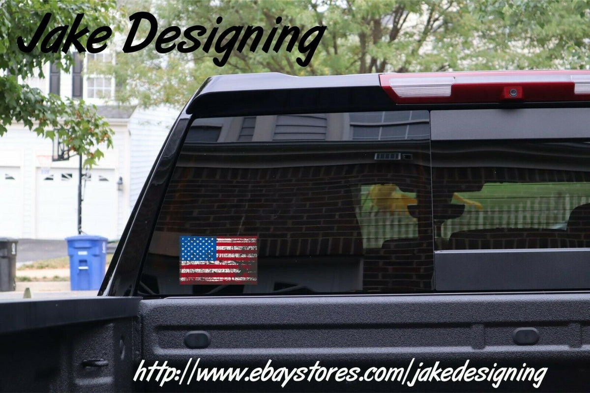 Tattered USA Flag Decals - Set of 2 3" x 1.75" Reflective Flag Decals - Powercall Sirens LLC