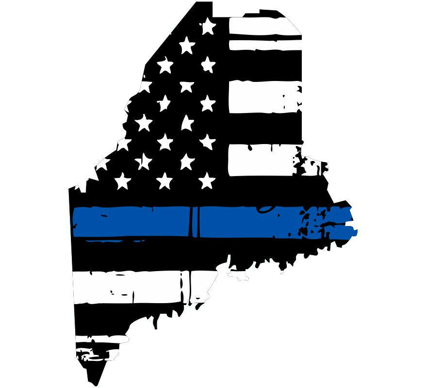 Thin Blue line decal - State of Maine Tattered Flag Decal - Various Sizes - Powercall Sirens LLC