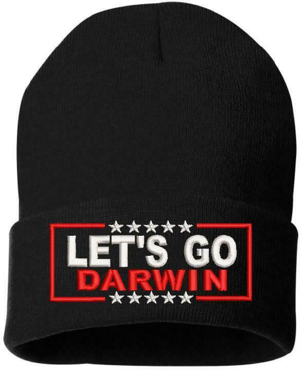 Lets go Darwin Winter Hat - Embroidered Cuff or Beanie Navy Blue or Black Hat - Powercall Sirens LLC