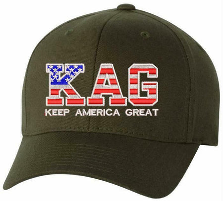 Keep America Great USA Trump KAG Flex fit Embroidered hat with BACK USA FLAG - Powercall Sirens LLC