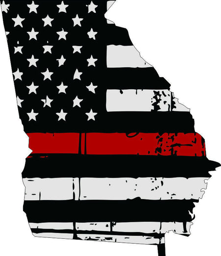 Thin Red line decal - State of Georgia Tattered Flag - Various Sizes - Powercall Sirens LLC