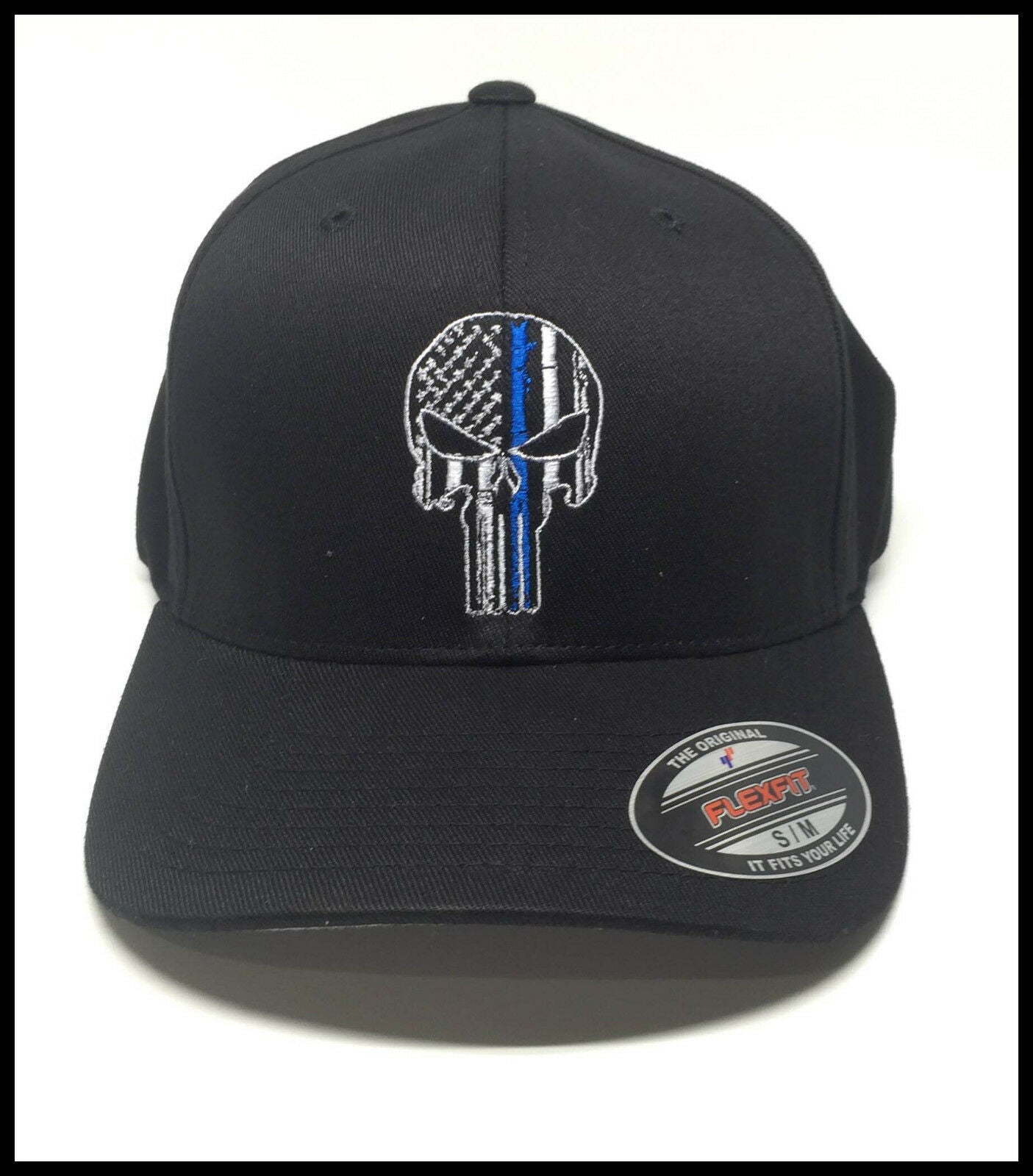 Thin blue Line Punisher Flex Fit Ball Cap hat Police, Various Sizes Free Ship - Powercall Sirens LLC