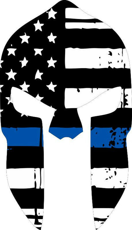 Thin blue line decal - Spartan Head Tattered Flag Decal - Various Sizes - Powercall Sirens LLC