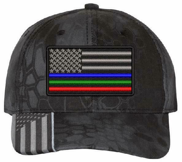 Thin Blue Line Green Line Red Line USA Flag Kryptek Adjustable Embroidered Hat
