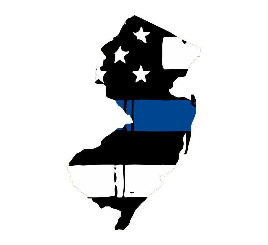 Thin Blue line decal - State of New Jersey Tattered Flag Decal -Various Sizes - Powercall Sirens LLC