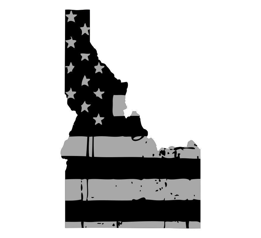 Tattered USA Flag Black/Gray window decal - State of Idaho various sizes - Powercall Sirens LLC