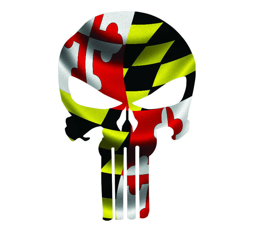 Punisher Decal State of Maryland Flag Vinyl Decal - Various Sizes, ships free - Powercall Sirens LLC