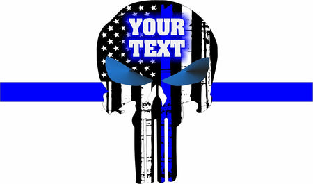 Thin Blue Line CUSTOMIZABLE PUNISHER Tattered Flag Police Decal Numerous Sizes - Powercall Sirens LLC