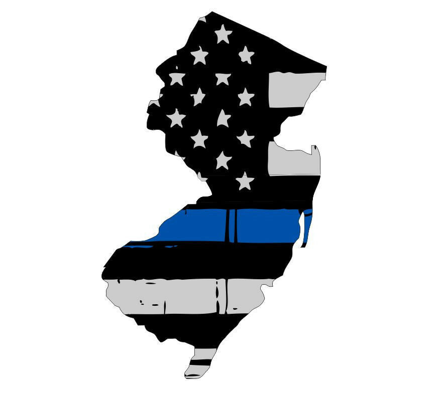 Thin Blue Line decal - State of New Jersey Tattered Flag - Various Sizes - Powercall Sirens LLC