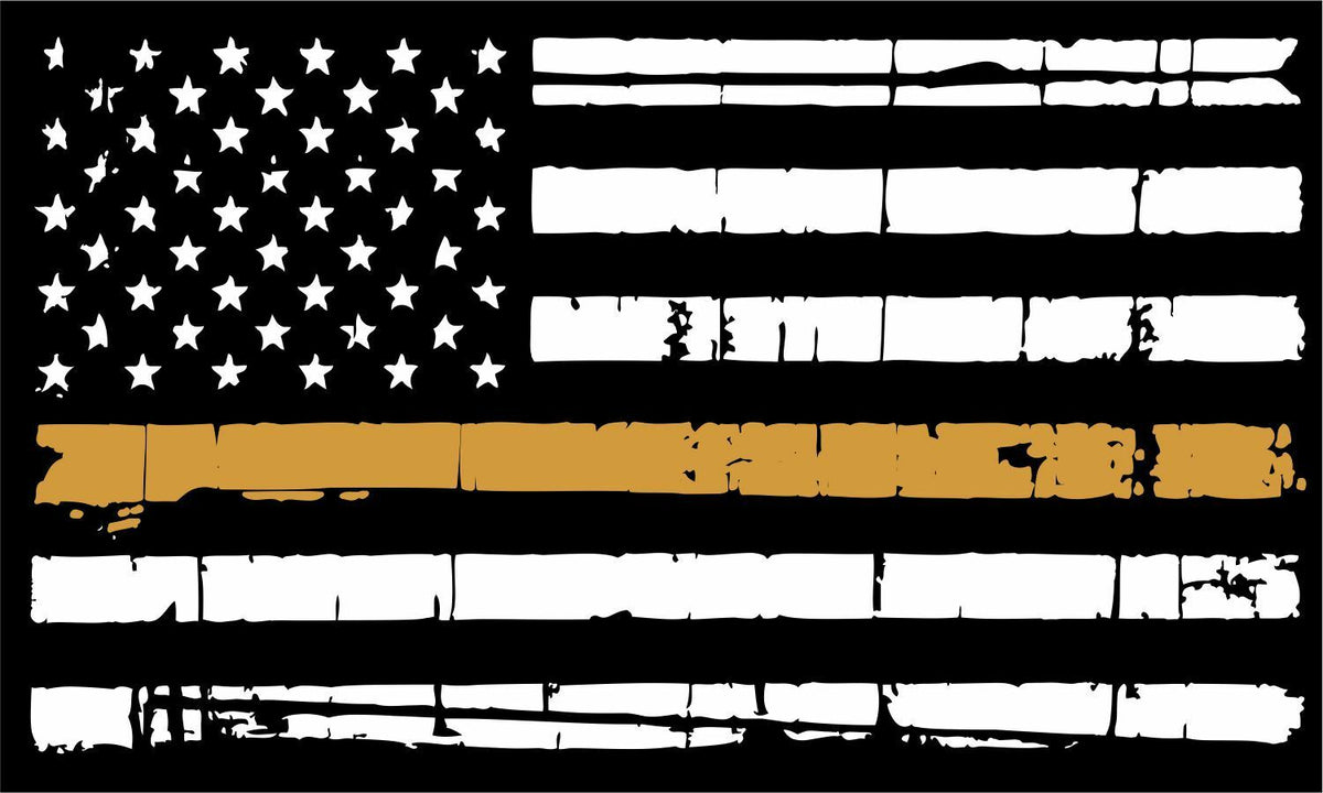 Thin Gold Line Decal - Some Gave All Police Fire Military Tattered Flag Decal - Powercall Sirens LLC