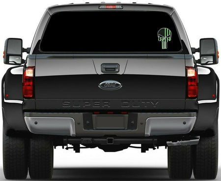 Punisher Skull American Flag Green/Black Window Decal with white outline - Powercall Sirens LLC