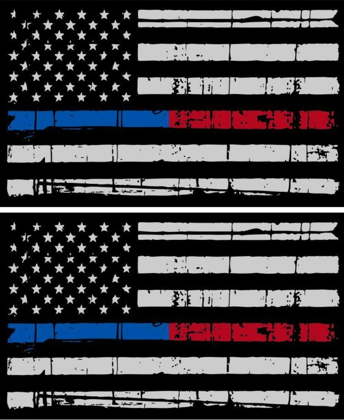 Tattered Police & Fire Thin Blue/Red Line reflective American Flag Decal 3" x 5" - Powercall Sirens LLC