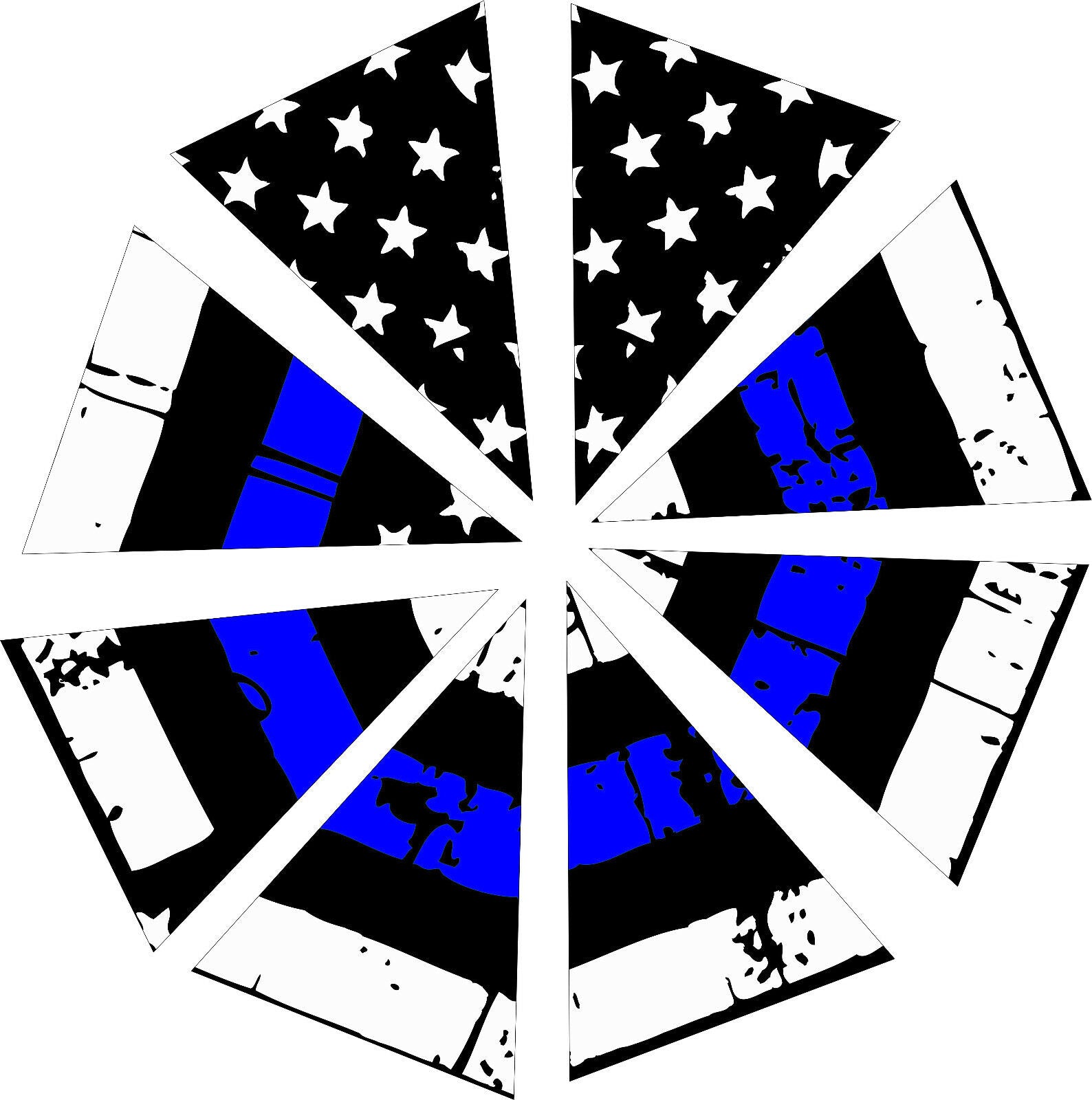 Fire Helmet 8 Section POLICE Tattered Blue Line Reflective Helmet Decal-8 Piece - Powercall Sirens LLC