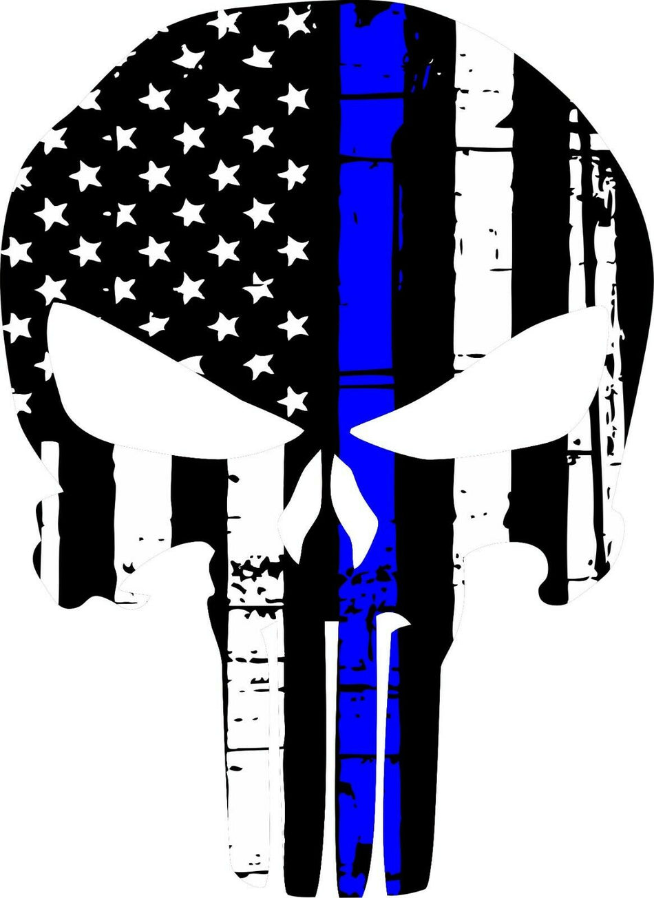 Punisher Skull American Flag Police Blue Line Decal - Graphic Various Sizes - Powercall Sirens LLC