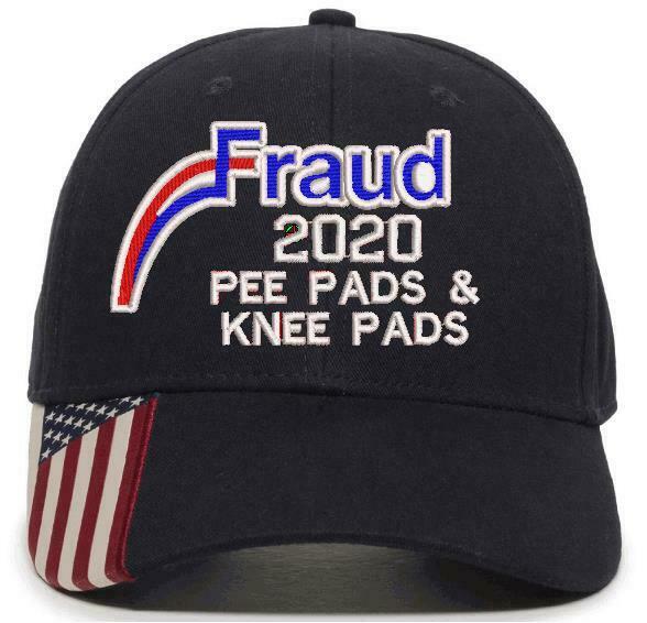 Fraud Joe Biden Rigged Election PEE KNEE PADS Hat USA300 Outdoor Cap w/Flag Brim - Powercall Sirens LLC