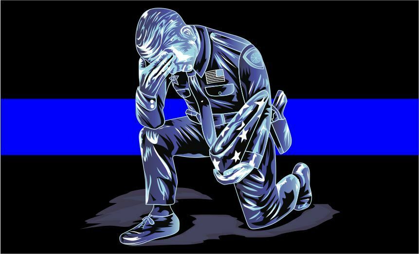 Thin Blue Line Decal - Kneeling Police officer Down Reflective - Various Sizes - Powercall Sirens LLC
