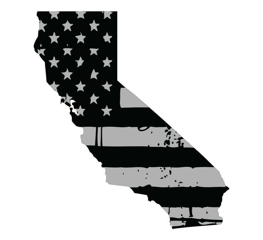 Tattered USA Flag Black/Gray window decal - State of California various sizes - Powercall Sirens LLC