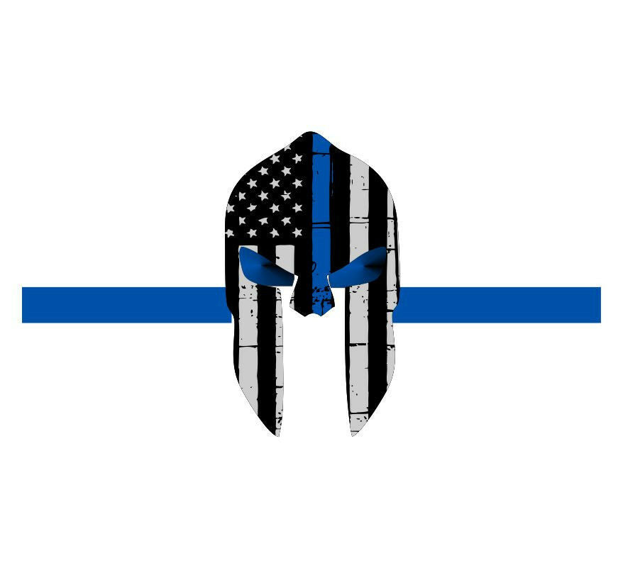 Thin BLUE Line Products Spartan Head Tattered Flag Decal Numerous Sizes - Powercall Sirens LLC