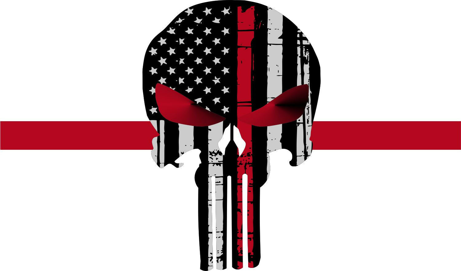 Tattered Thin Red Line Firefighter Punisher Window Decal - Multiple Sizes - Powercall Sirens LLC