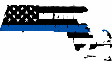 Thin Blue Line Decal - State of Massachusetts window vinyl sticker -Various Size - Powercall Sirens LLC