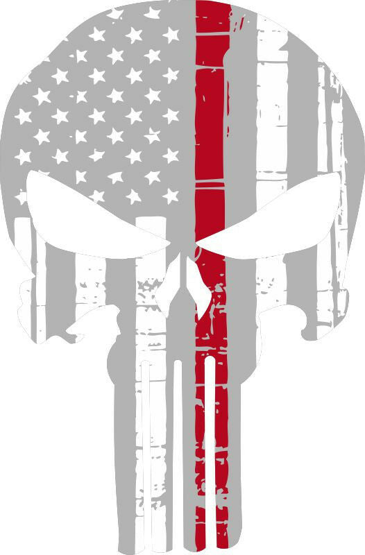 Punisher Skull American Flag Silver/Red Line Decal - Various Sizes & materials - Powercall Sirens LLC
