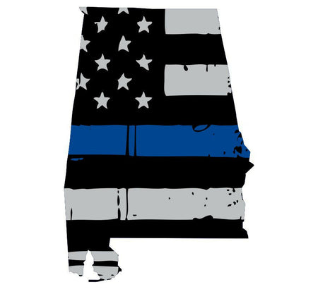 Thin Blue Line Decal - State of Alabama window vinyl sticker - Various Size - Powercall Sirens LLC