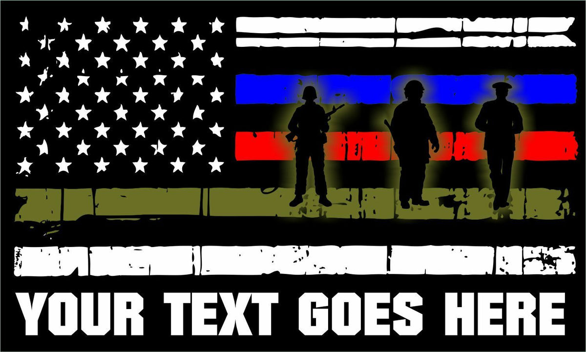 Thin Blue Line Decal -  Military Soldiers Exterior Decal WITH YOUR CUSTOM TEXT - Powercall Sirens LLC
